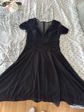 JS Boutique Black Midi Dress with Sheer Sleeve Detail